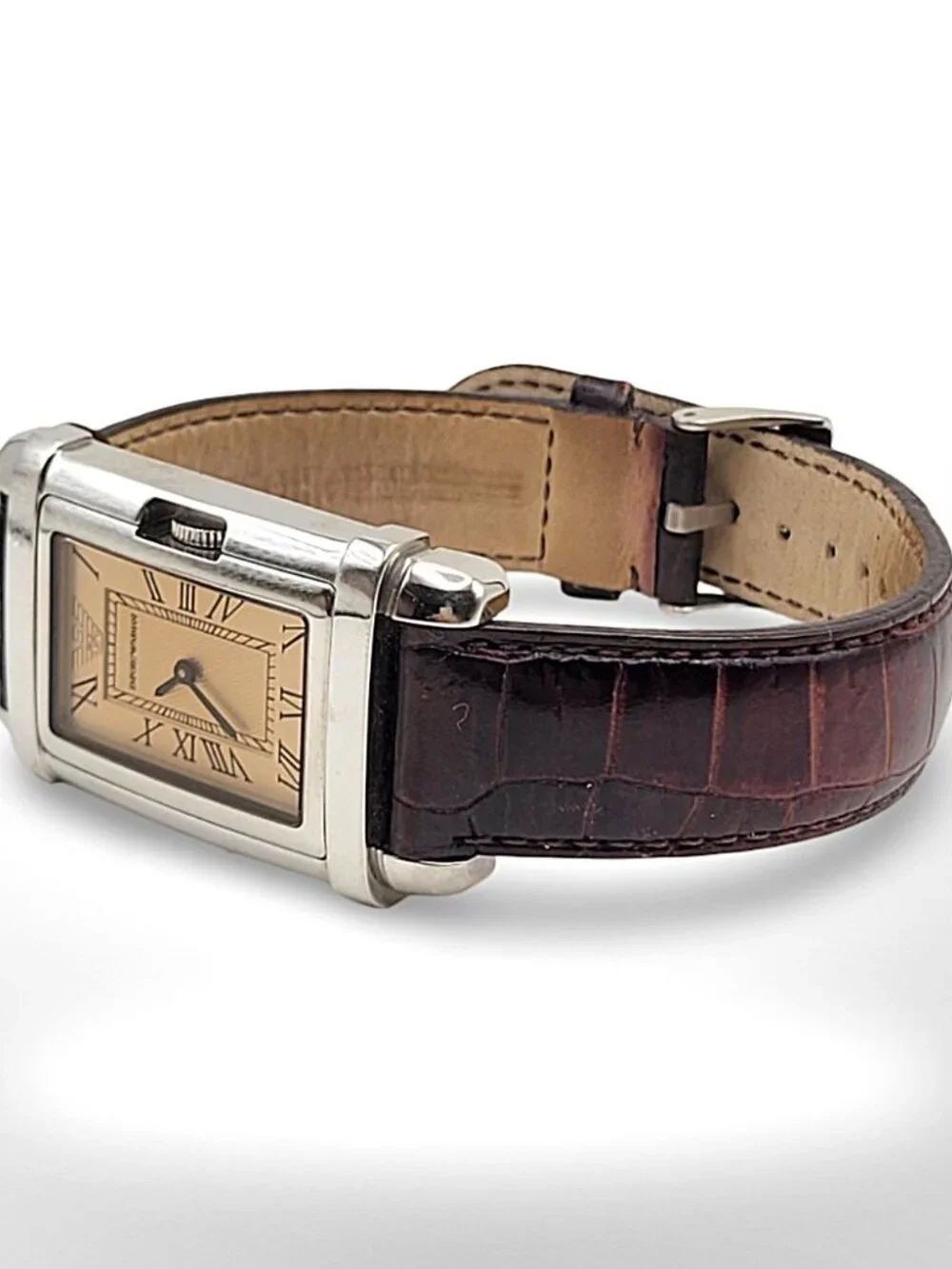 Emporio Armani Tank Watch. Swiss Parts. Genuine Leather Strap. Original Box.